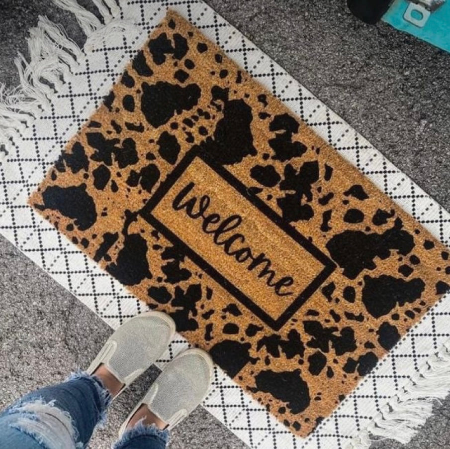 Welcome Cow Print Rug